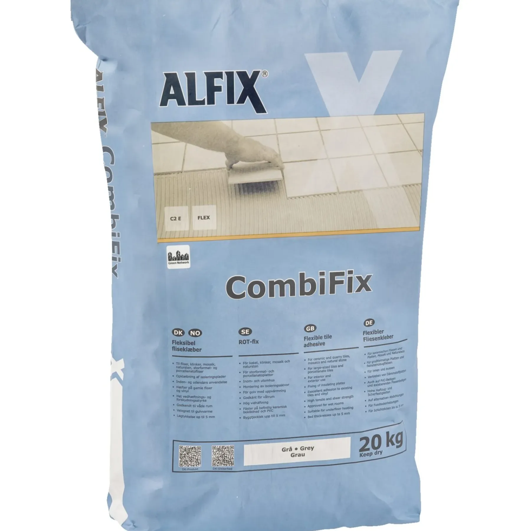 Fliseklæb & Fugemasse ^ Alfix COMBIFIX FLISEKLÆB 20 KG GRÅ