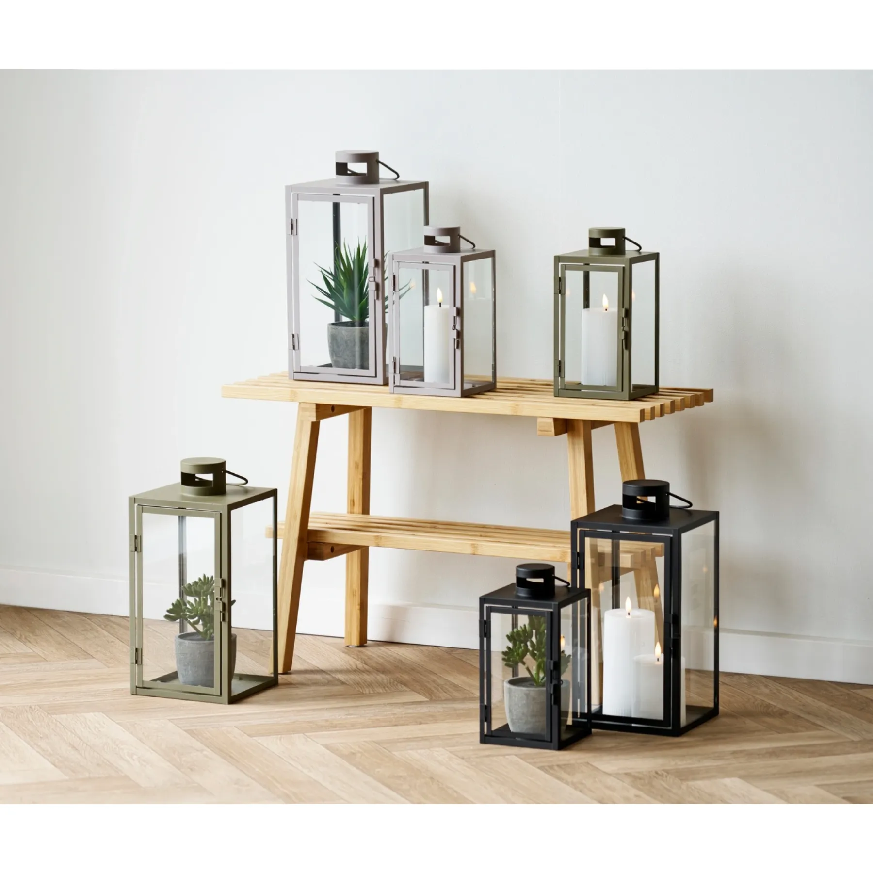 BOLIGINTERIØR METAL LANTERNESÆT H25/H35 CM GRØN>Boliginteriør New