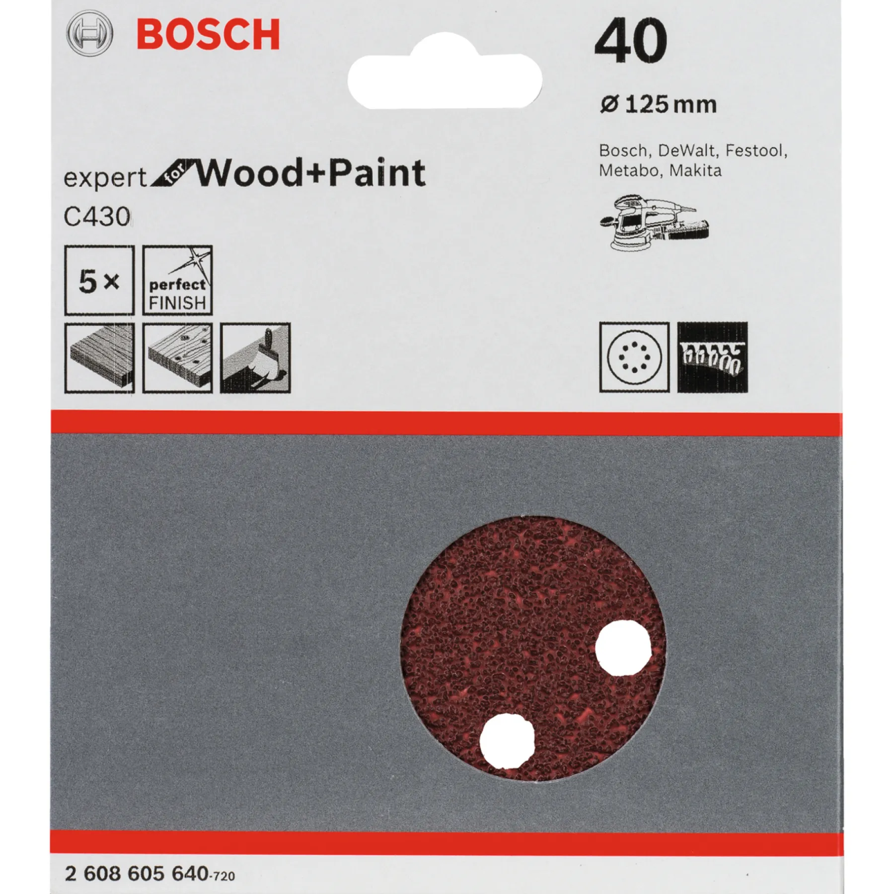 Tilbehør Elværktøj ^ Bosch C430 EXPERT SLIBEBLAD Ø125 MM 40 5 STK