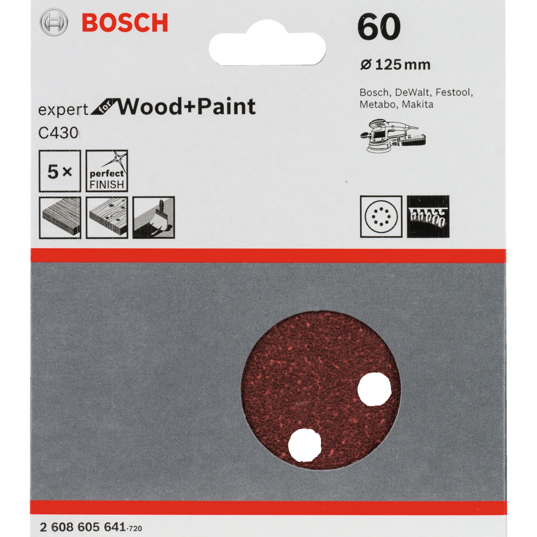 Tilbehør Elværktøj ^ Bosch C430 EXPERT SLIBEBLAD Ø125 MM 60 5 STK