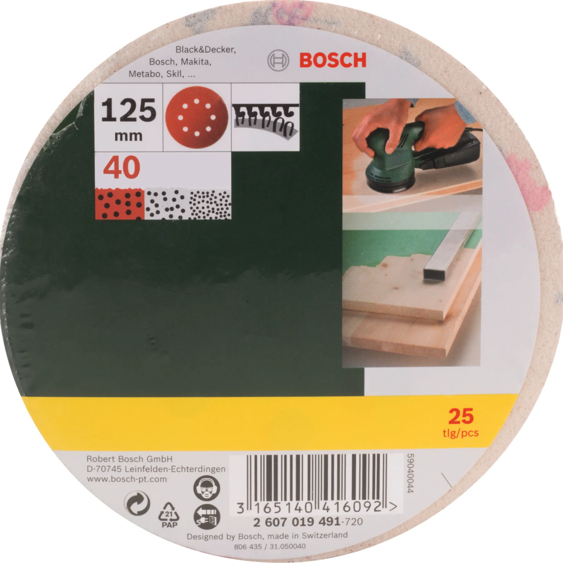 Tilbehør Elværktøj ^ Bosch PROMOLINE EXC SLIBERONDEL Ø125 MM K40 25 STK