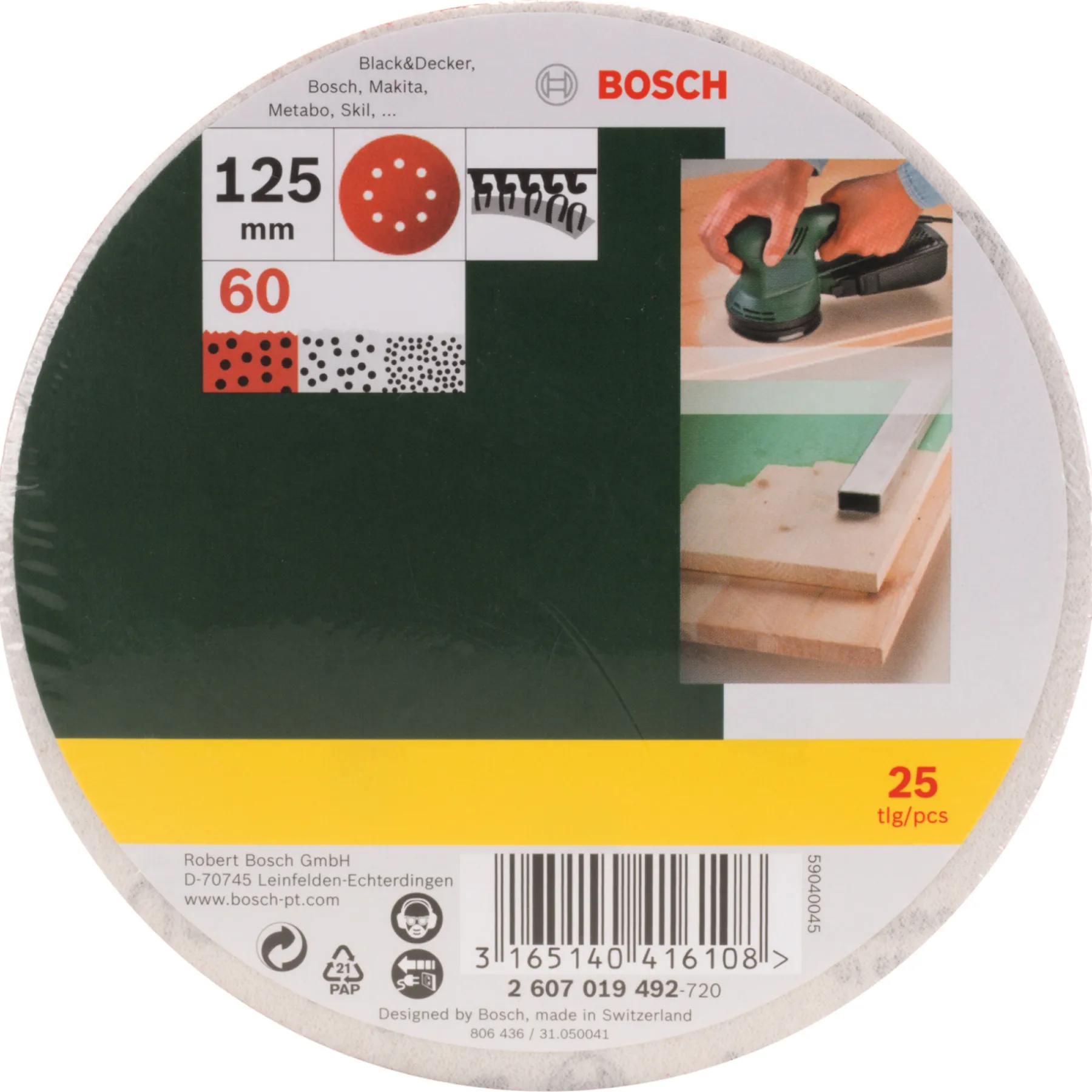 Tilbehør Elværktøj ^ Bosch PROMOLINE EXC SLIBERONDEL Ø125 MM K60 25 STK