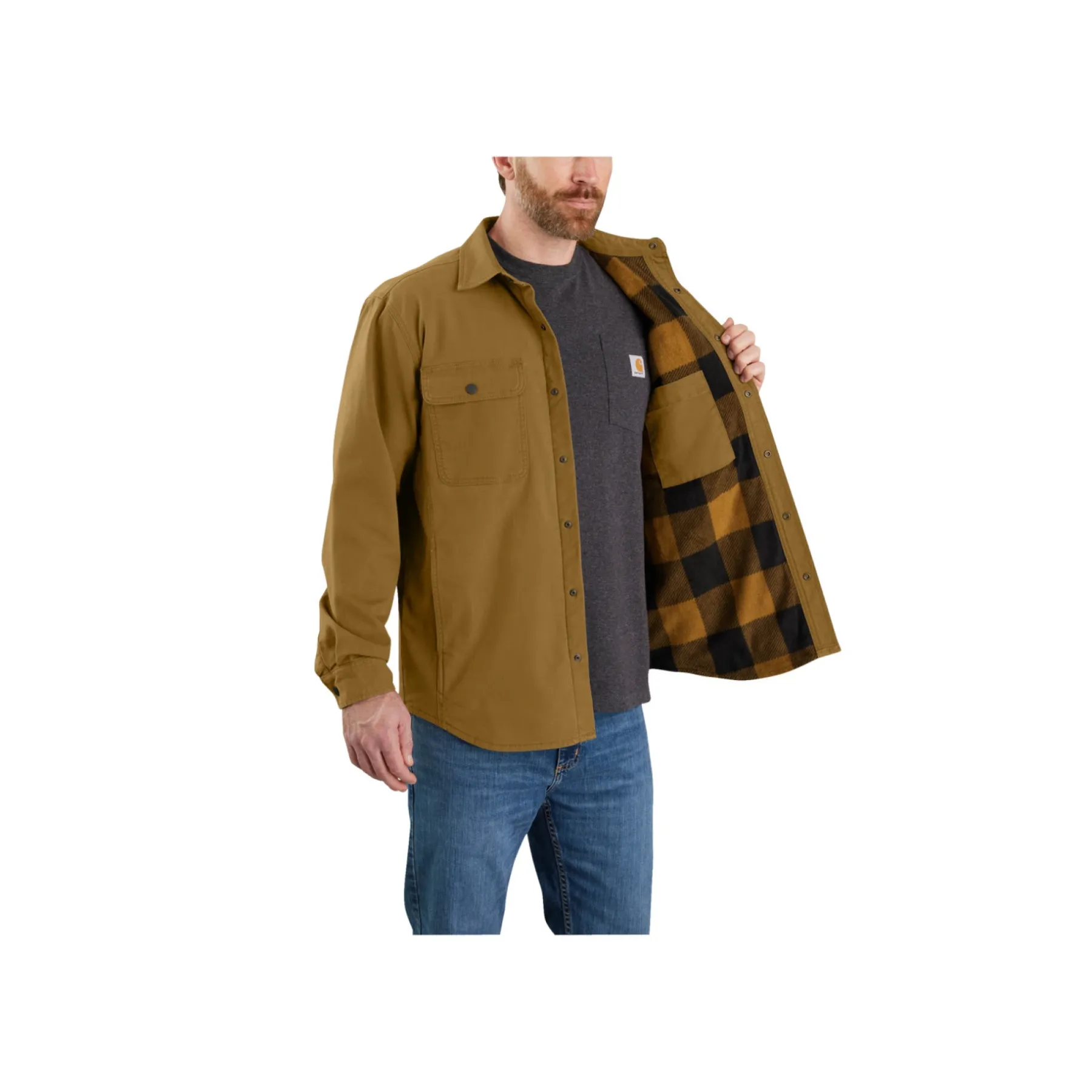 Trøjer & T-Shirts ^ Carhartt CANVAS FLEECE-LINED SHIRT JACKET SKJORTEJAKKE M BRUN