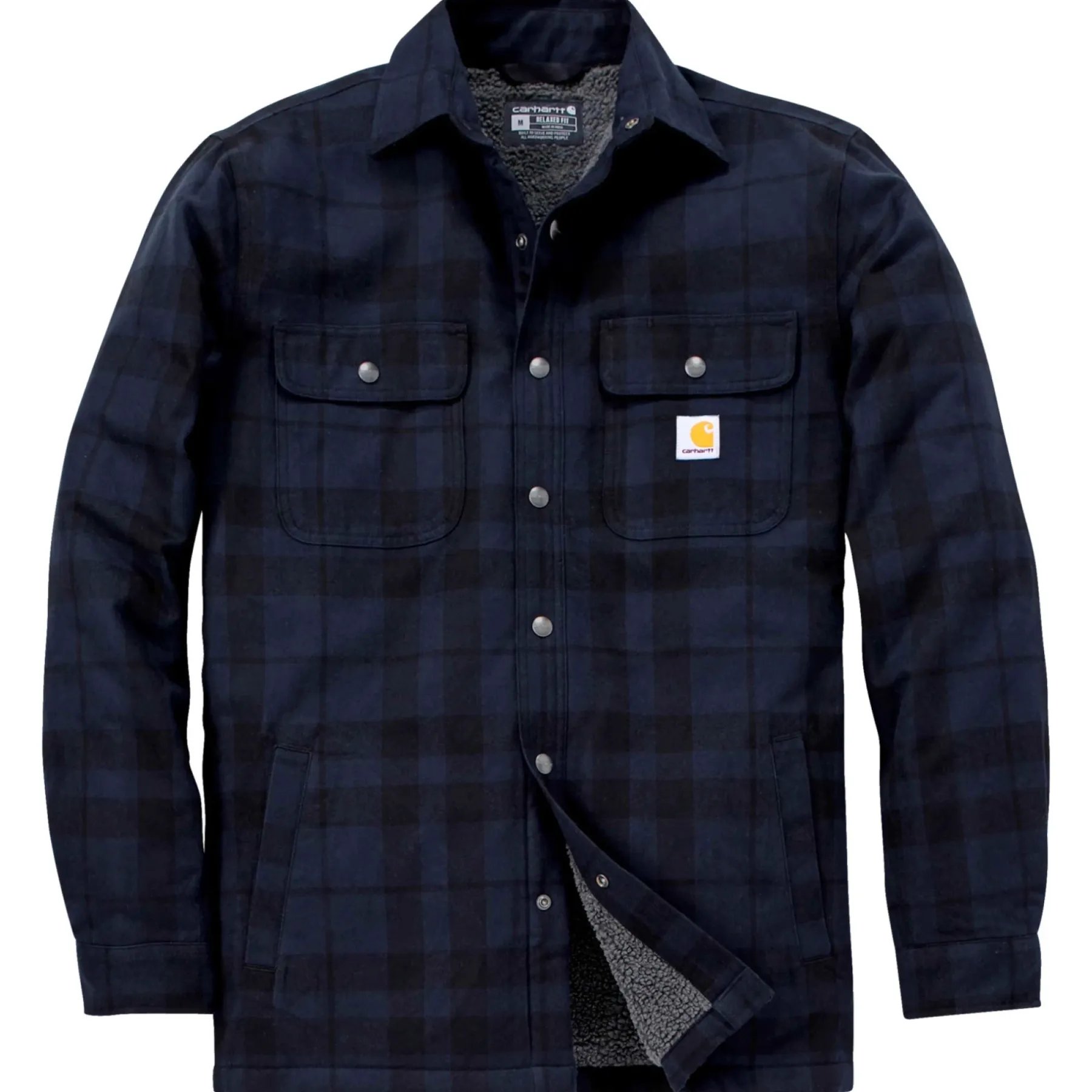 Jakker ^ Carhartt RELAXED FIT FLANNEL SHERPA-LINED SHIRT JAC SKJORTEJAKKE M NAVY