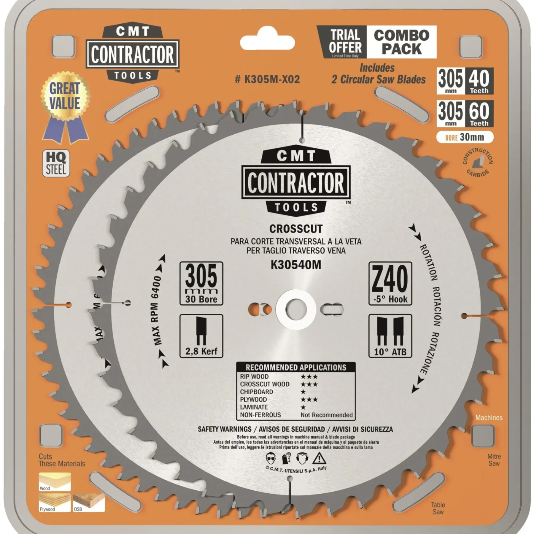 Tilbehør Elværktøj ^ CMT Z40-60 W C RUNDSAVKLINGESÆT 305X30 MM