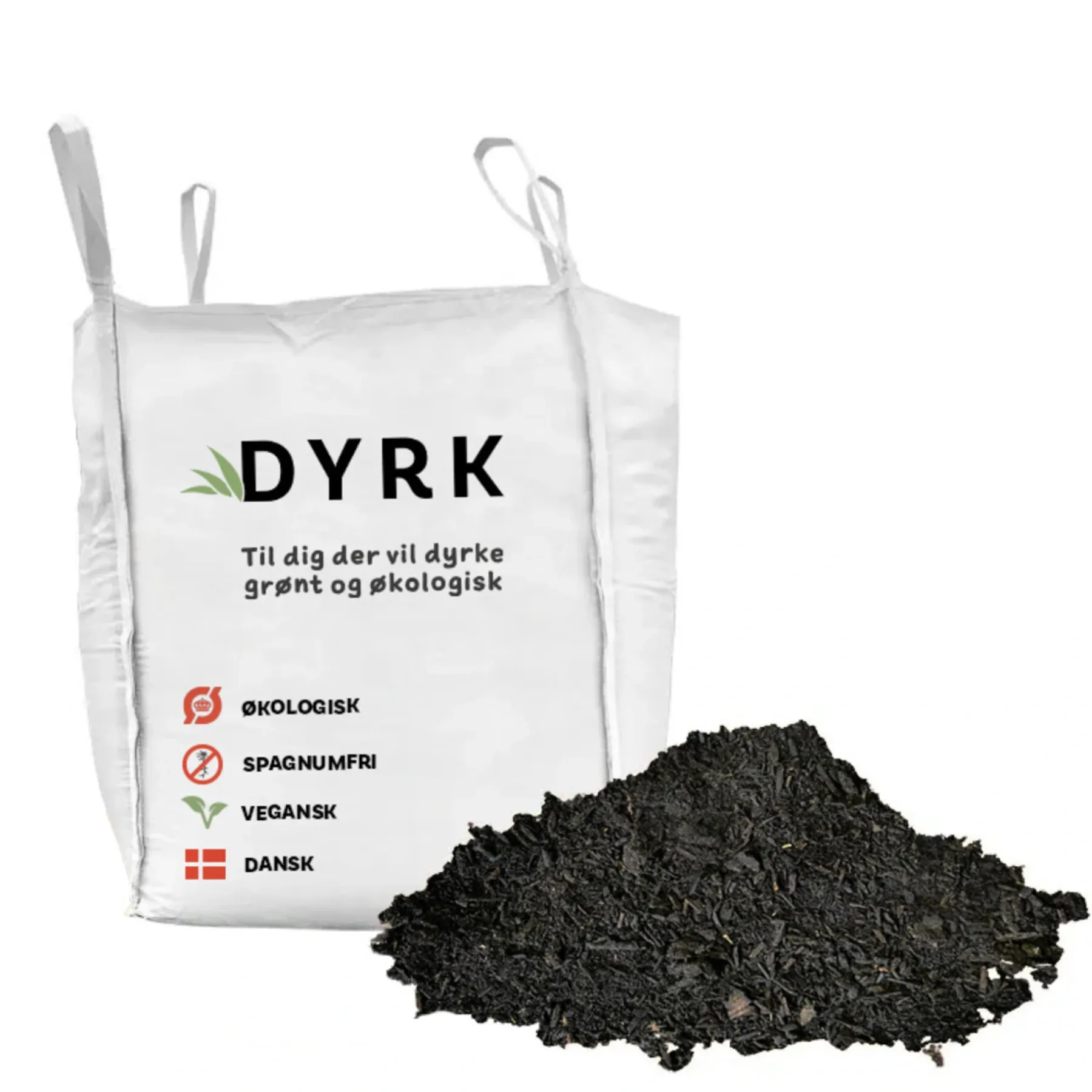 ØKOLOGÍSK OG SPAGNUMFRI BIGBAG PILEKOMPOST 1500 L>DYRK New