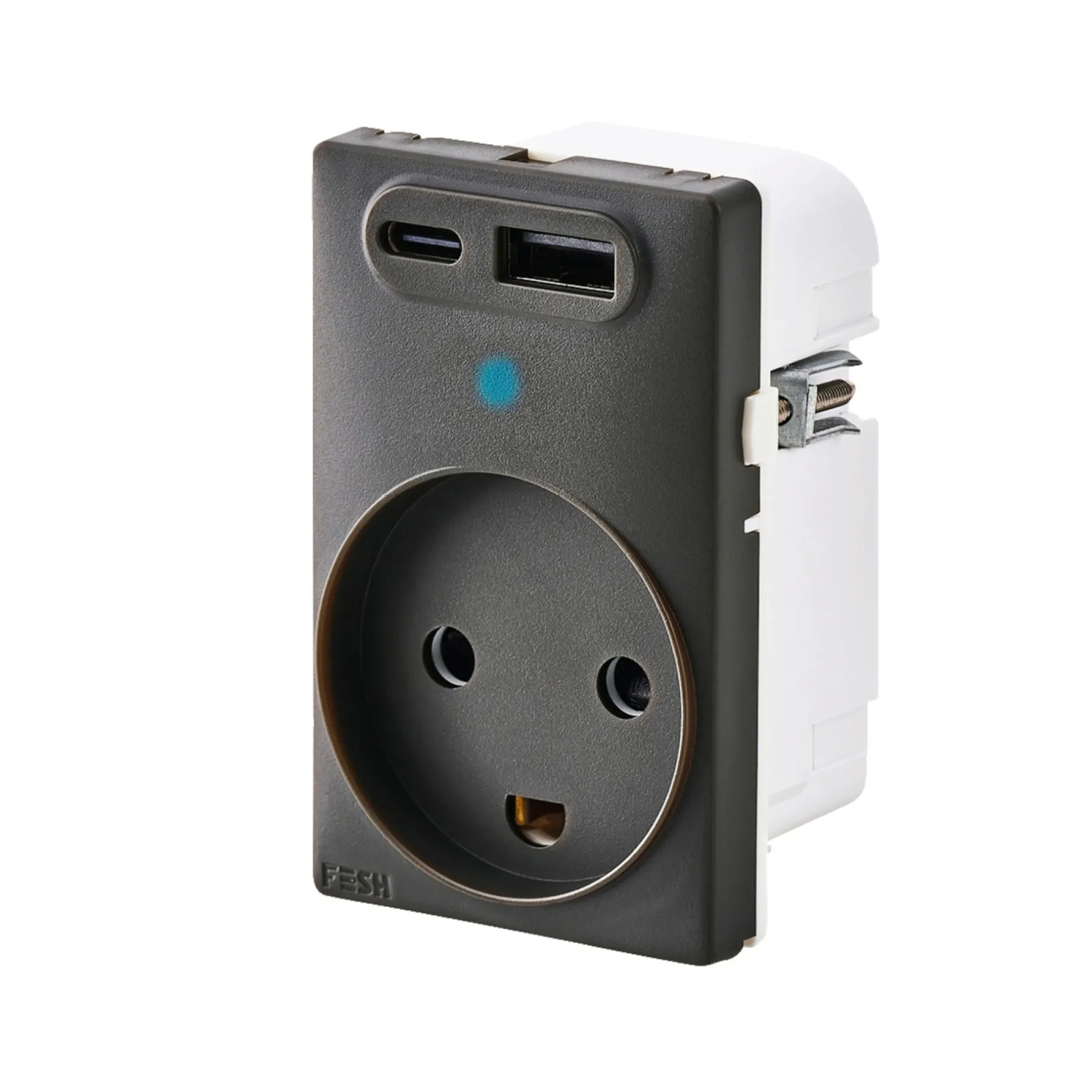 Stikkontakter & Afbrydere ^ FESH SWITCH CURVELINE 2 X USB STIKKONTAKT KOKSGRÅ 1,5 MODUL M/JORD