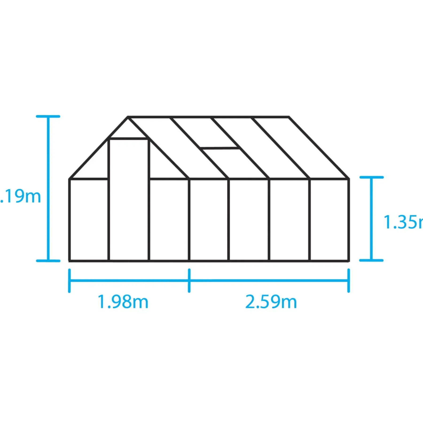 Drivhuse ^ Halls QUBE 68 DRIVHUS 3 MM HÆRDET GLAS HELE BANER SORT 5 M²