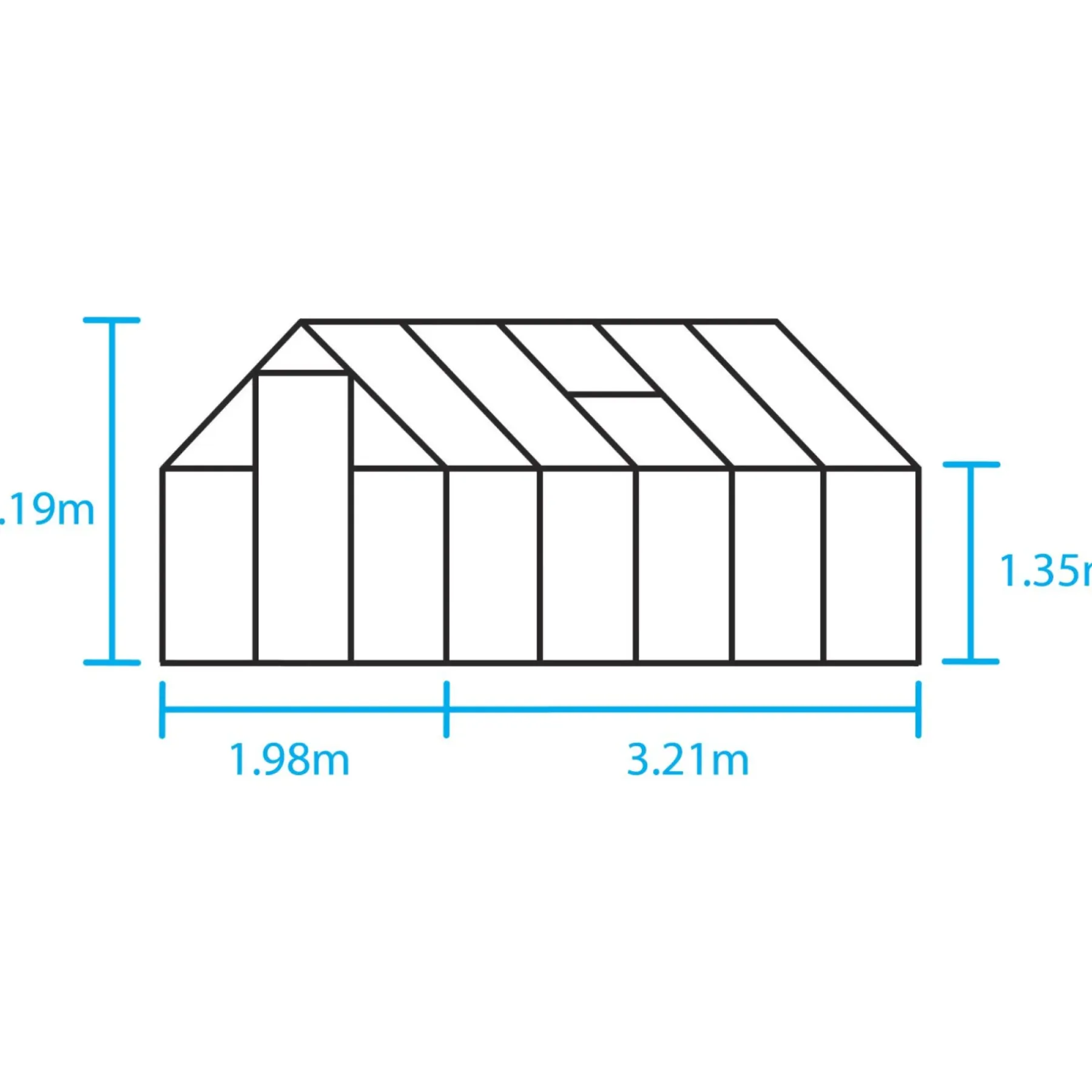 Drivhuse ^ Halls QUBE 610 DRIVHUS 3 MM HÆRDET GLAS HELE BANER SORT 6,4 M2