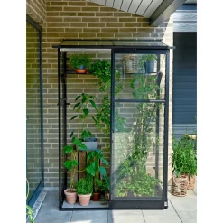 Vægdrivhuse ^ Halls QUBE LEAN-TO 24 VÆGDRIVHUS 3 MM HÆRDET GLAS SORT 0,9 M2