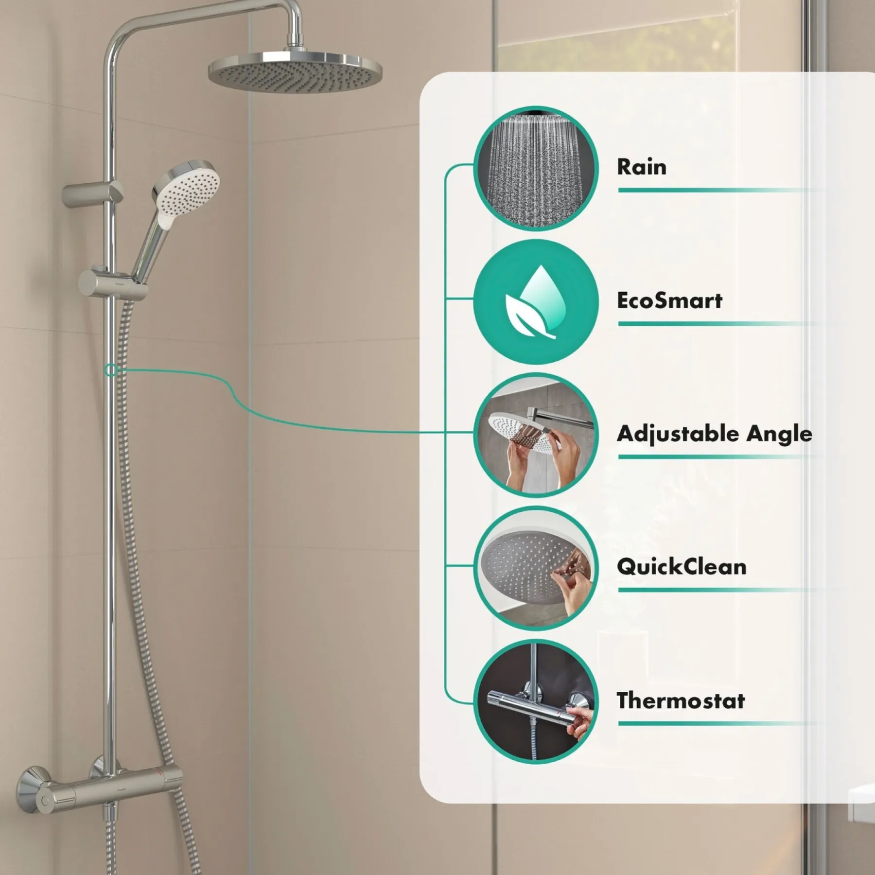 Brusestangssæt ^ Hansgrohe MOVENTA ECOSMART S240 BRUSESYSTEM KROM