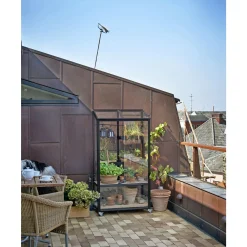 Vægdrivhuse ^ Juliana CITY GREENHOUSE VÆGDRIVHUS 4 MM HÆRDET GLAS HELE BANER SORT 0,32 M2
