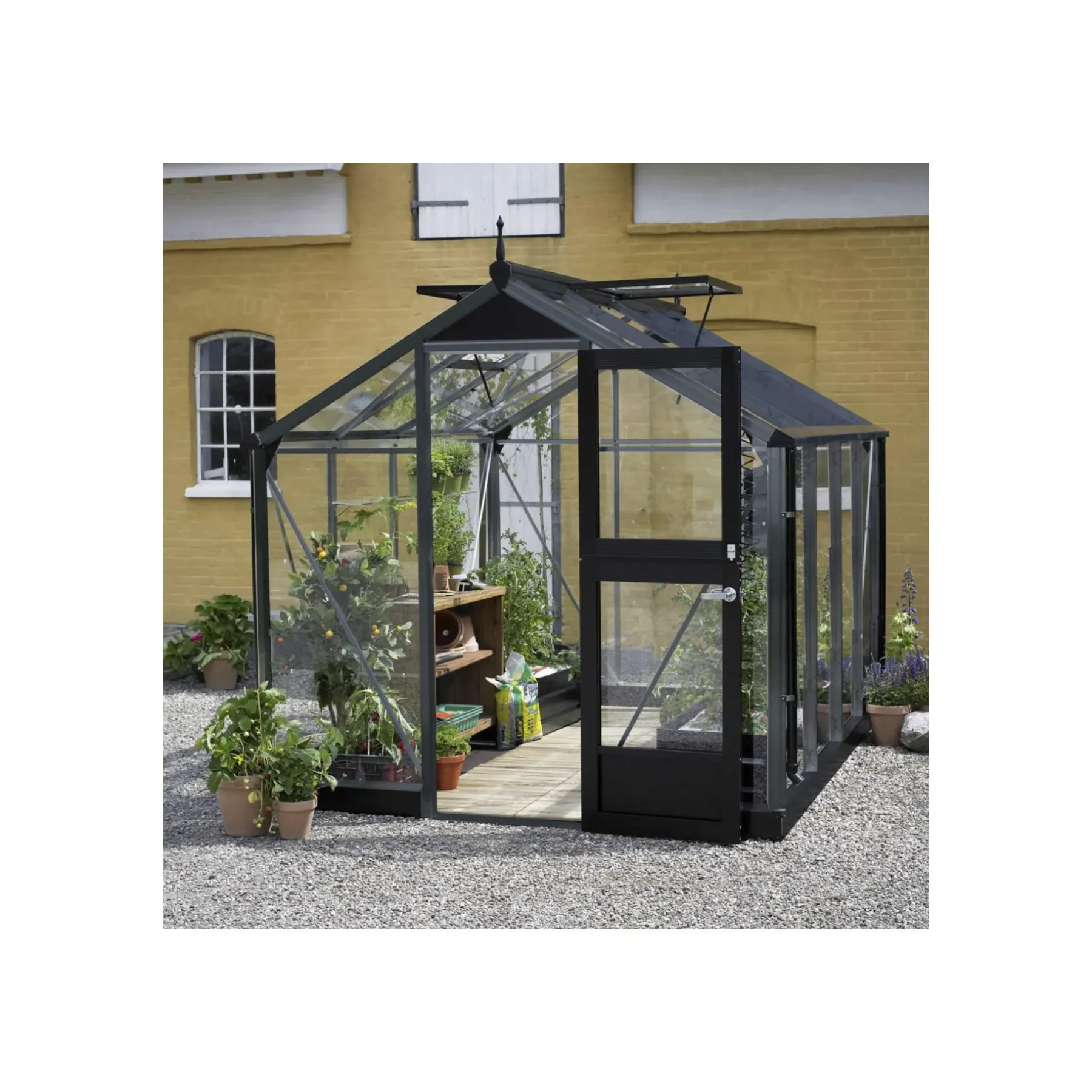 Drivhuse ^ Juliana COMPACT DRIVHUS 3 MM HÆRDET GLAS HELE BANER ANTRACIT 6,6 M2