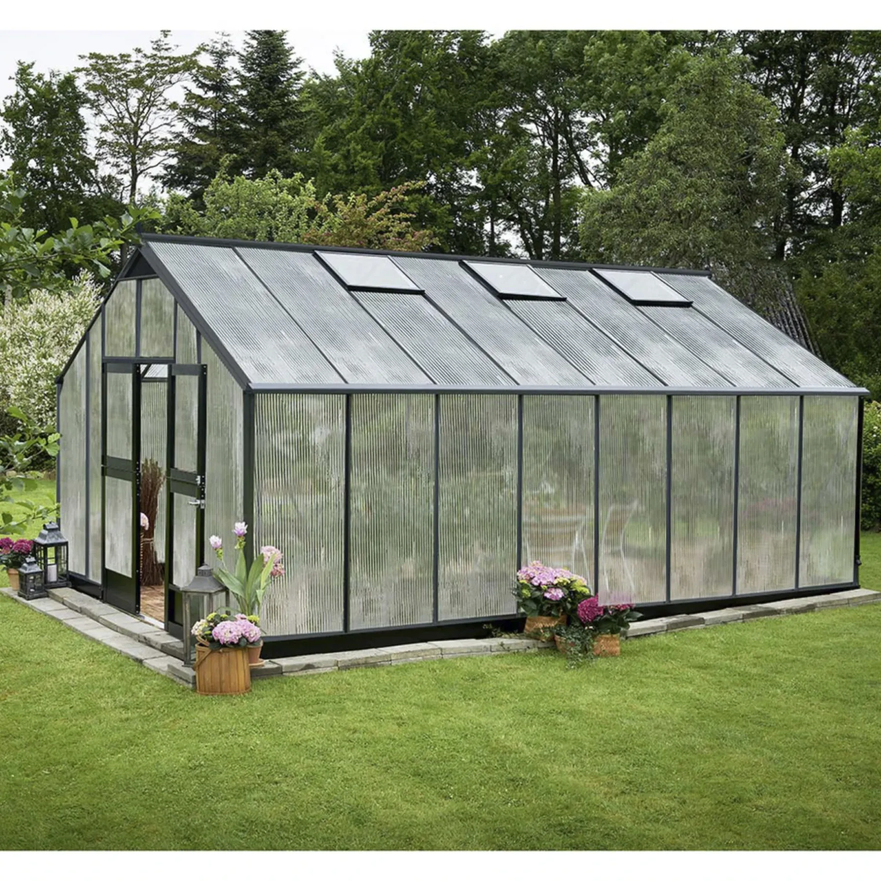 Drivhuse ^ Juliana GARTNER EKSKL. SOKKEL DRIVHUS 10 MM POLY ANTRACIT 21,4 M2
