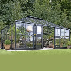 Orangerier ^ Juliana GRAND OASE DRIVHUS 3 MM HÆRDET GLAS HELE BANER ANTRACIT 25,6 M2