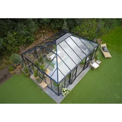 Orangerier ^ Juliana GRAND OASE DRIVHUS 3 MM HÆRDET GLAS HELE BANER ANTRACIT 25,6 M2