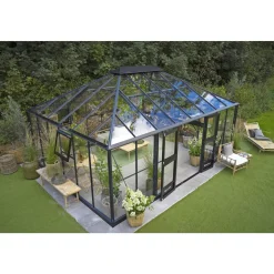 Orangerier ^ Juliana GRAND OASE DRIVHUS 3 MM HÆRDET GLAS HELE BANER ANTRACIT 25,6 M2
