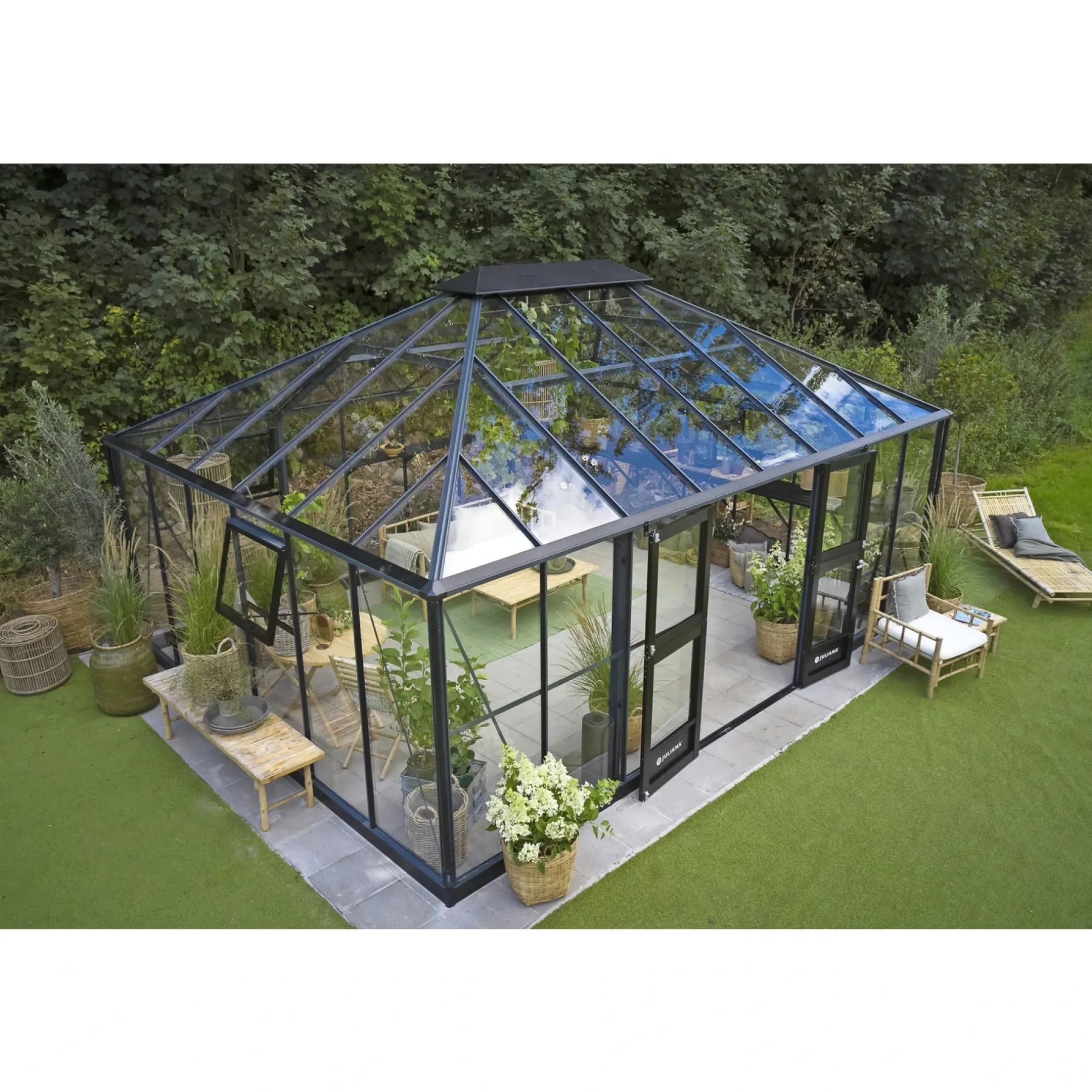 Orangerier ^ Juliana GRAND OASE DRIVHUS 3 MM HÆRDET GLAS HELE BANER ANTRACIT 25,6 M2