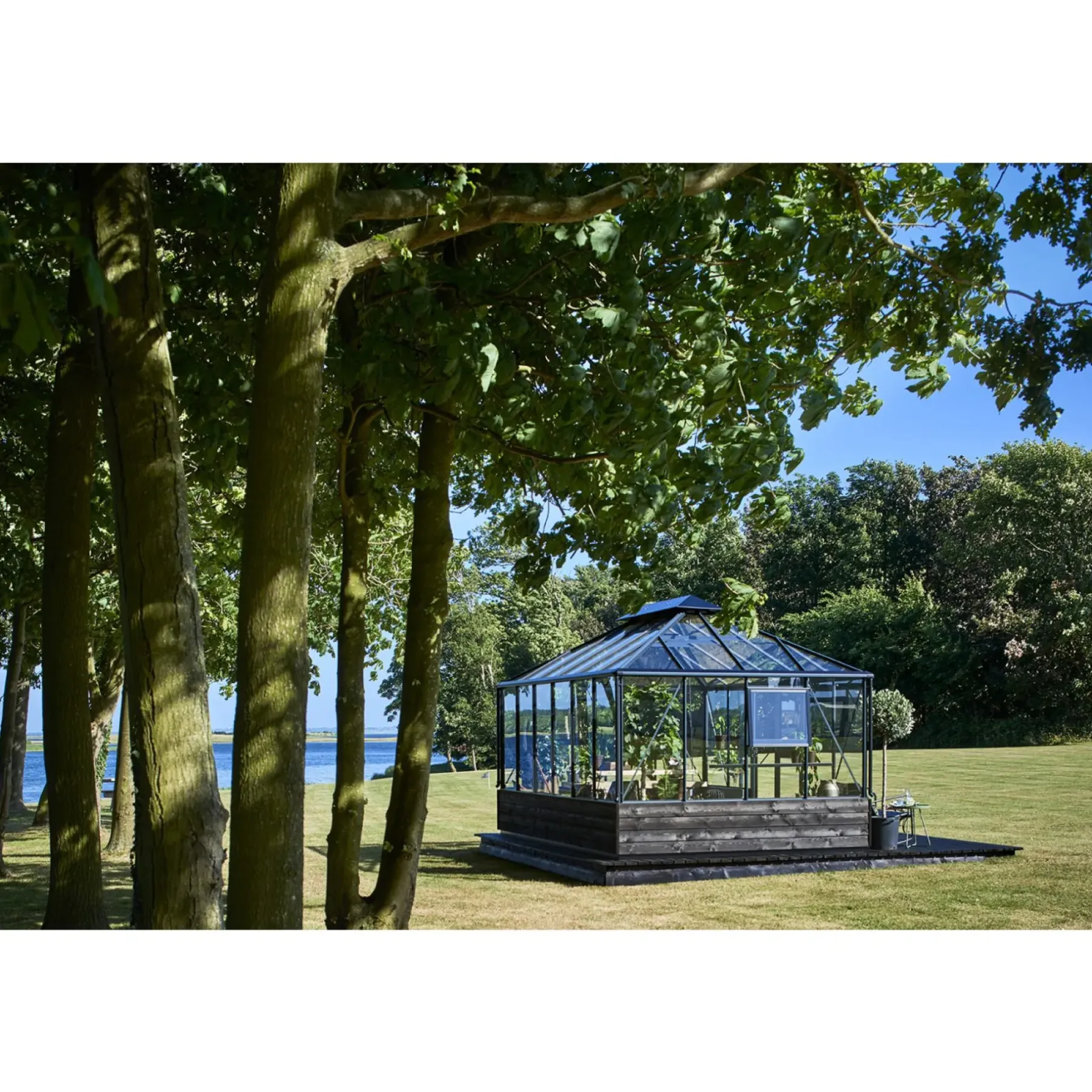 Pavillon Drivhuse ^ Juliana GRAND OASE MUR ORANGERI 3 MM HÆRDET GLAS HELE BANER ANTRACIT 13 M²