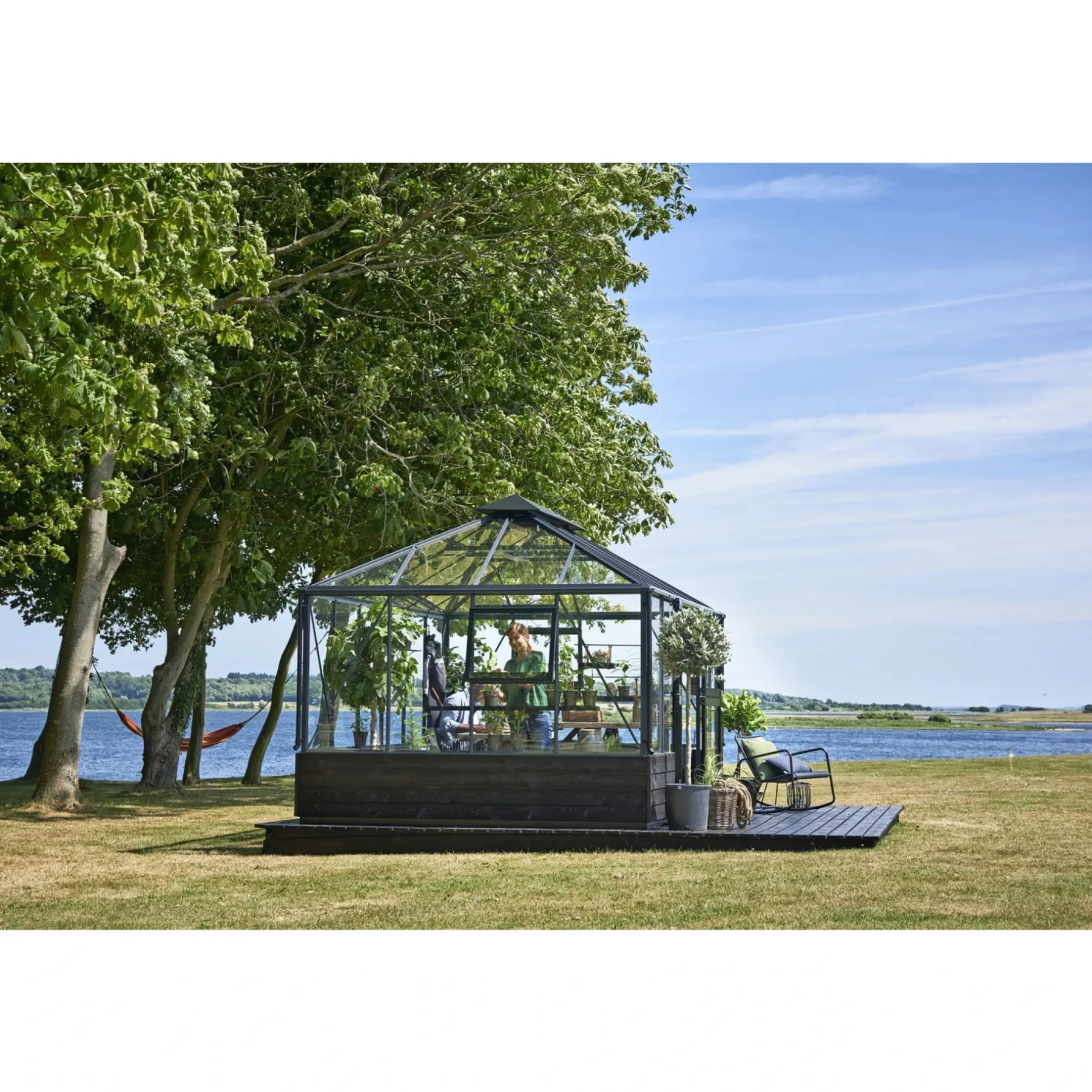 Pavillon Drivhuse ^ Juliana GRAND OASE MUR ORANGERI 3 MM HÆRDET GLAS HELE BANER ANTRACIT 13 M²