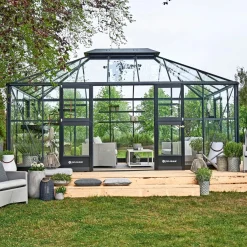 Orangerier ^ Juliana GRAND OASE ORANGERI 3 MM HÆRDET GLAS HELE BANER ANTRACIT 18,8 M2