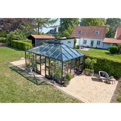 Orangerier ^ Juliana GRAND OASE ORANGERI 3 MM HÆRDET GLAS HELE BANER ANTRACIT 18,8 M2