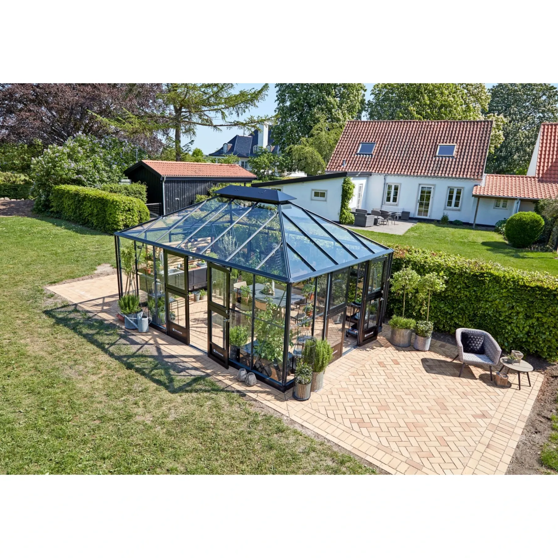 Orangerier ^ Juliana GRAND OASE ORANGERI 3 MM HÆRDET GLAS HELE BANER ANTRACIT 18,8 M2
