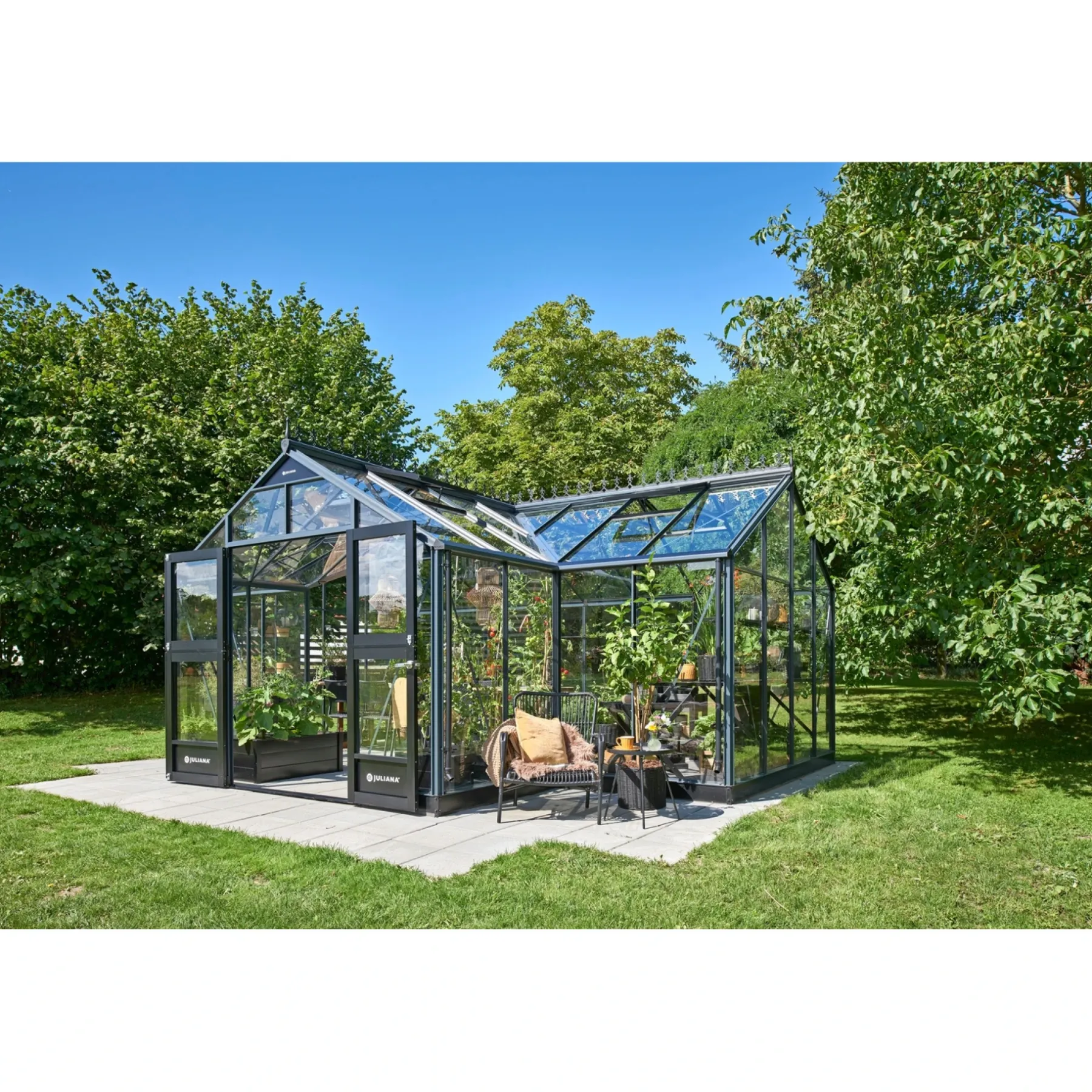 ORANGERI DRIVHUS 3 MM HÆRDET GLAS HELE BANER ANTRACIT 21,5 M2>Juliana Sale