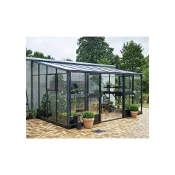 VERANDA VÆGDRIVHUS 3MM H. GLAS HELE BANER,10MM POLYTAG ANTRACIT 12,9 M2>Juliana