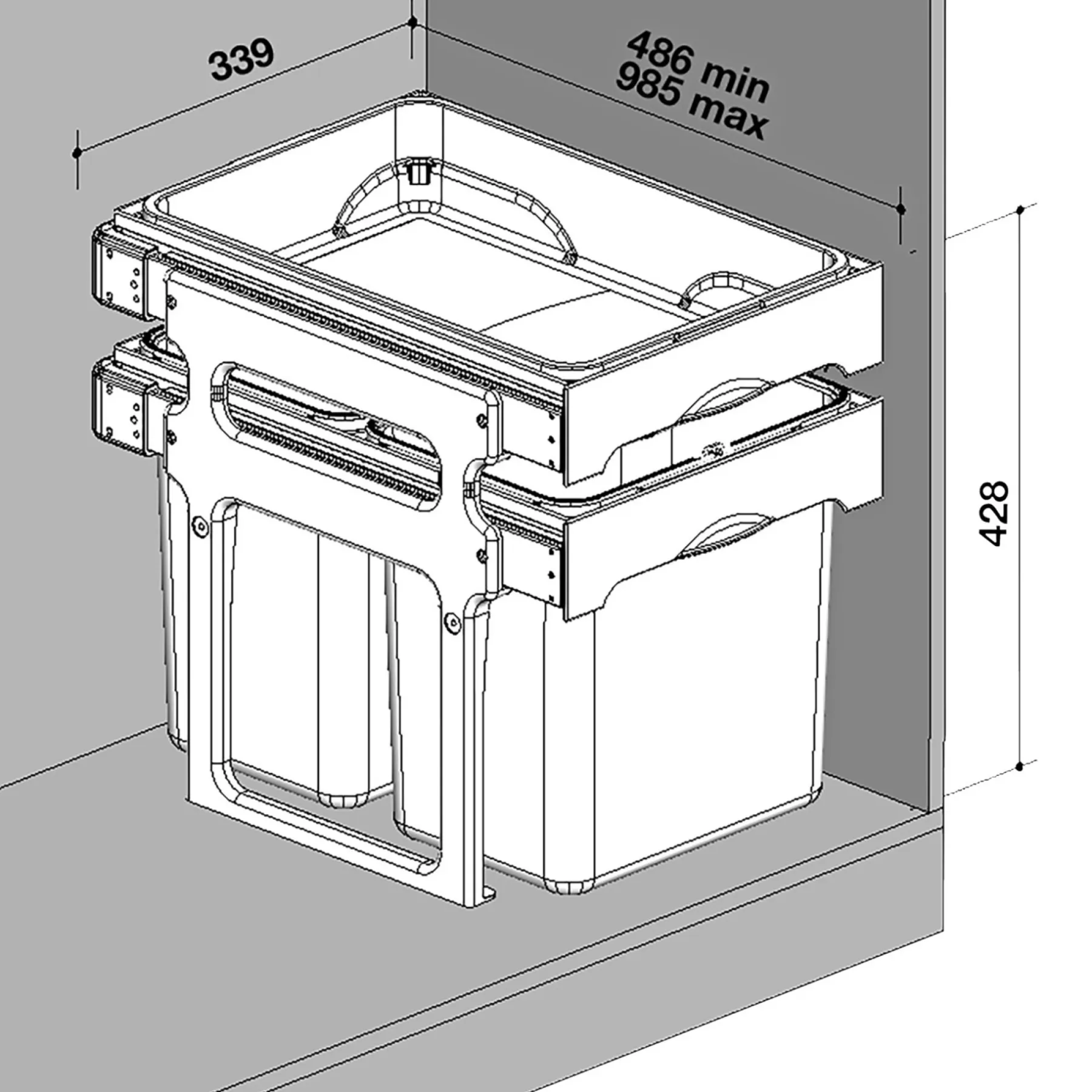 TANK40-3 AFFALDSSORTERING GRÅ. BEHOLDERE I 3 FARVER 1X16L, 2X8L>Juvel Clearance