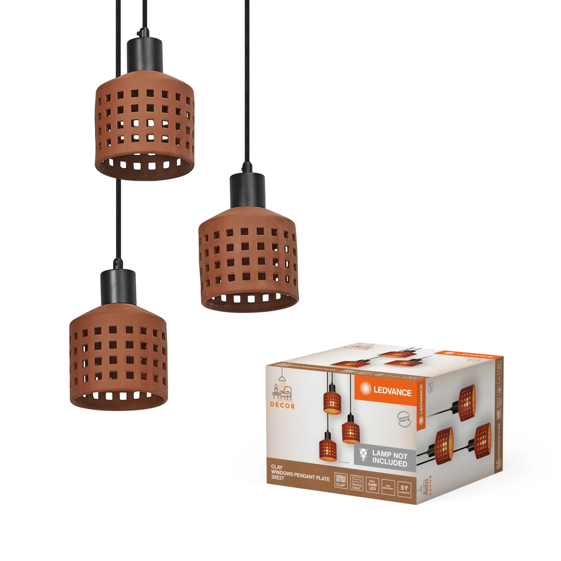 Pendel Lampe ^ LEDVANCE DECOR CLAY PENDEL BRUN 32,8 CM