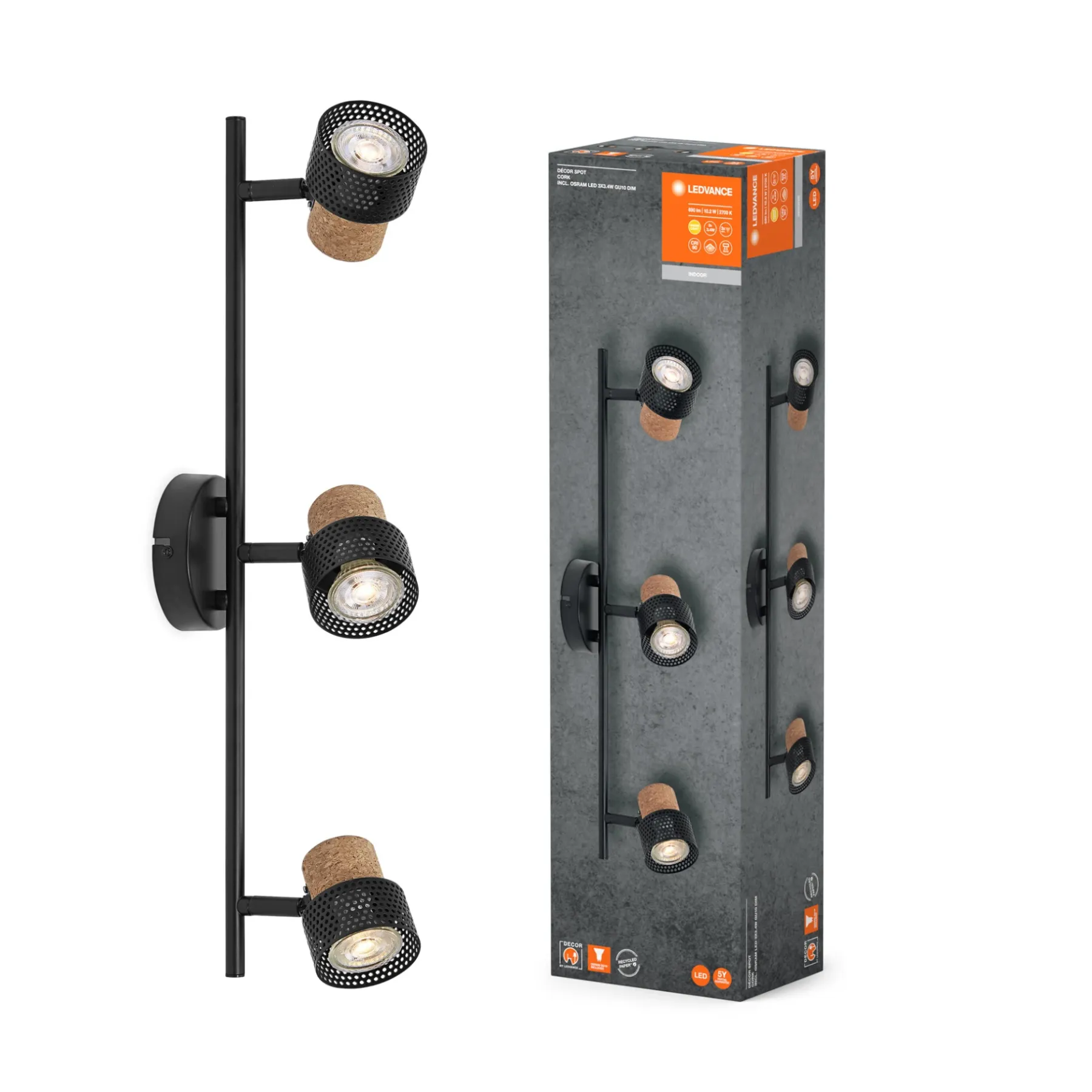Spotlights ^ LEDVANCE DECOR CORK SPOTLAMPE SORT GU10 10,2W