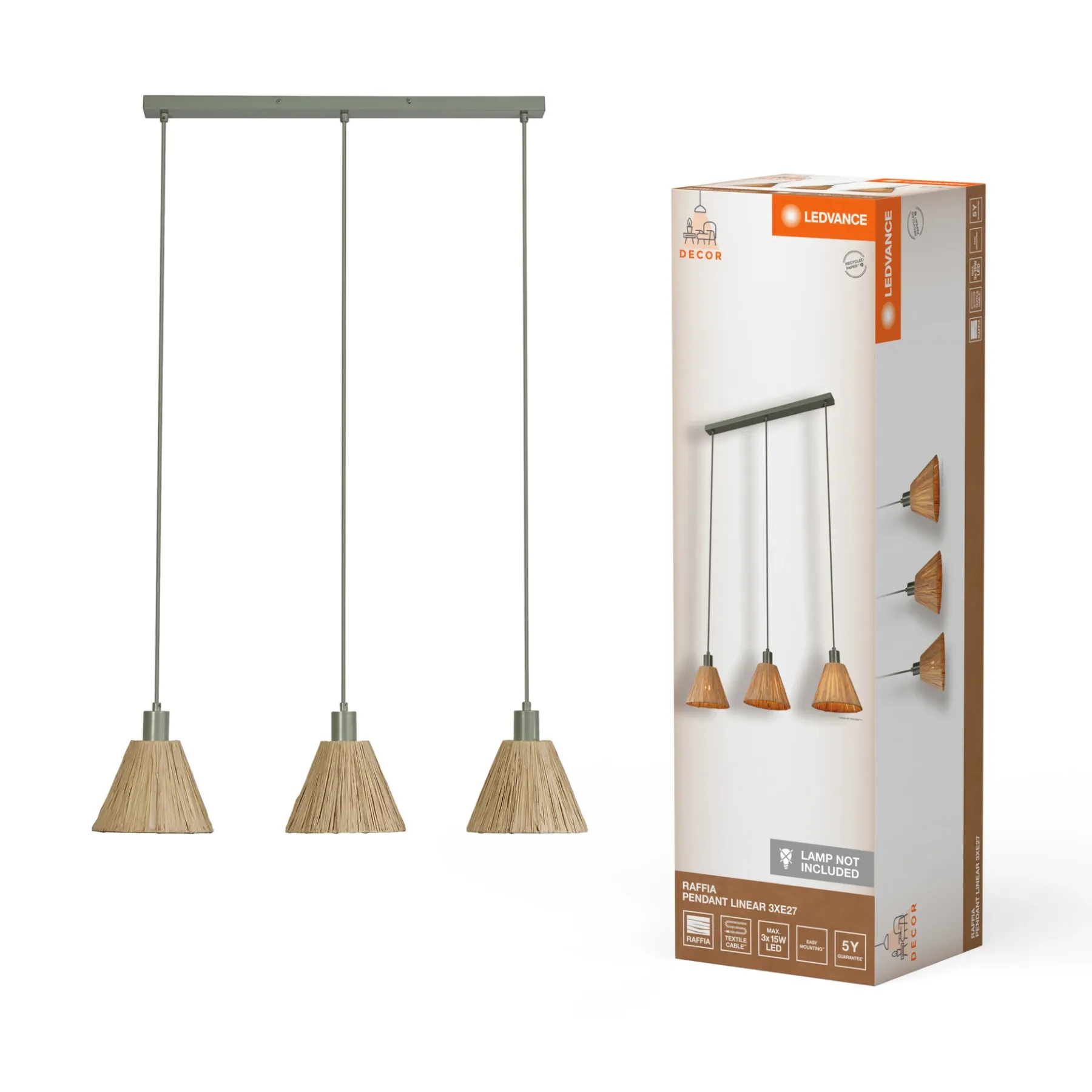 Gulvlamper ^ LEDVANCE DECOR RAFFIA GULVLAMPE BRUN/GRØN 71,3 CM