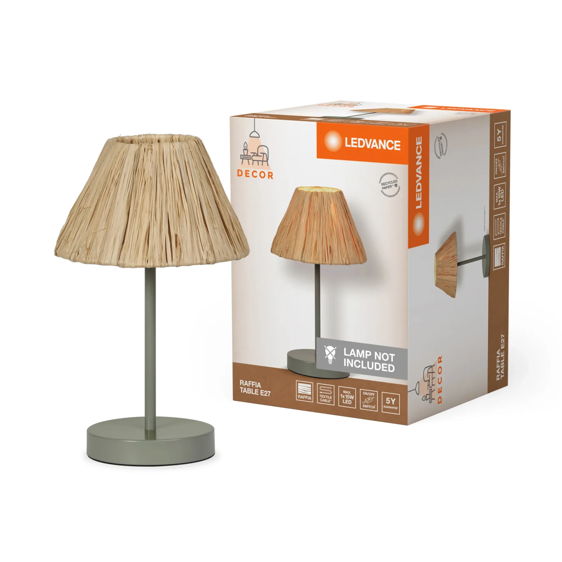 Gulvlamper ^ LEDVANCE DECOR RAFFIA GULVLAMPE BRUN/GRØN 28,3 CM