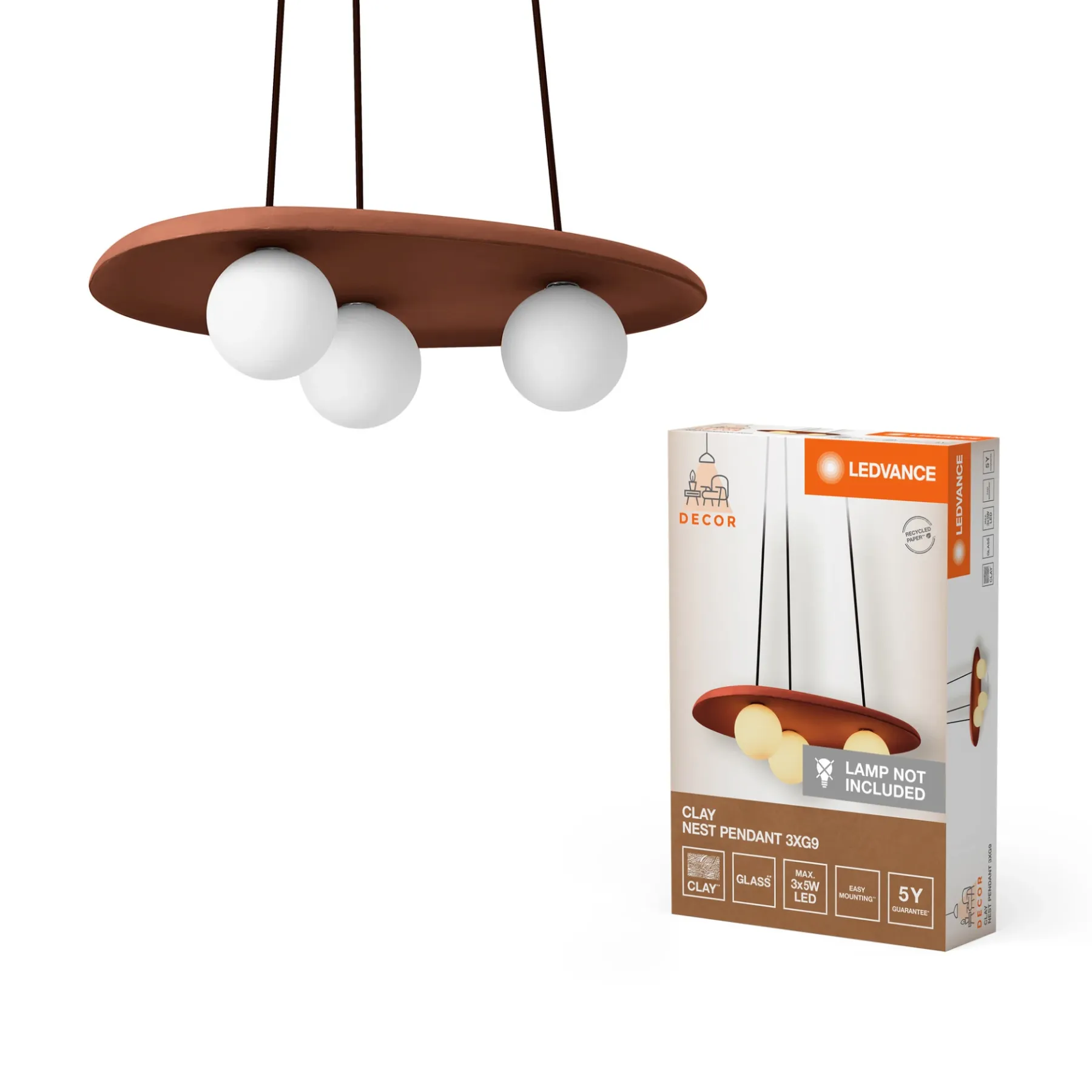 DECOR CLAY PENDEL BRUN 45,2 CM>LEDVANCE
