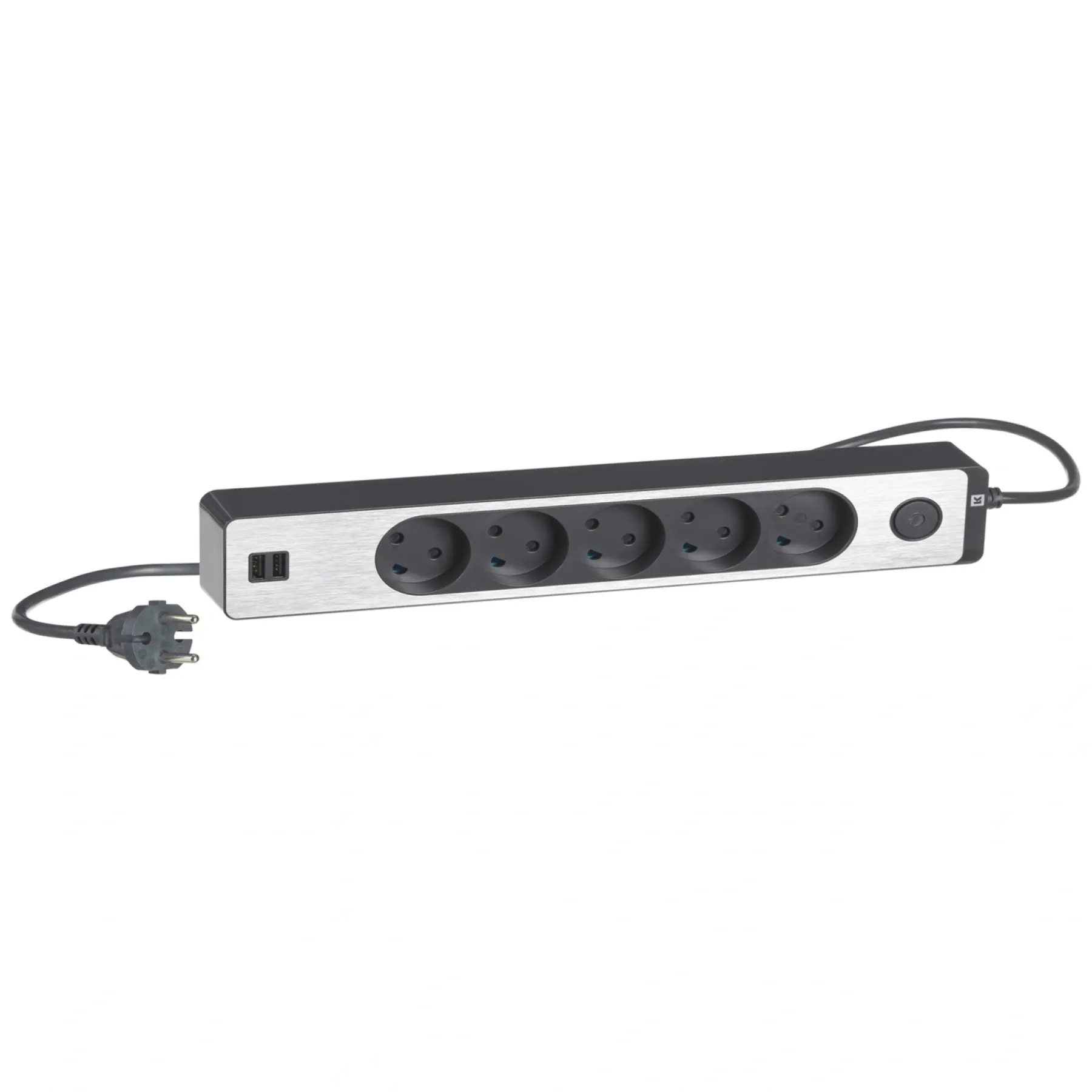 STIKDÅSE 5 UDTAG + 2 USB UDTAG U/JORD M/AFBRYDER KOKSGRÅ 1,5 M KABEL>LK Outlet