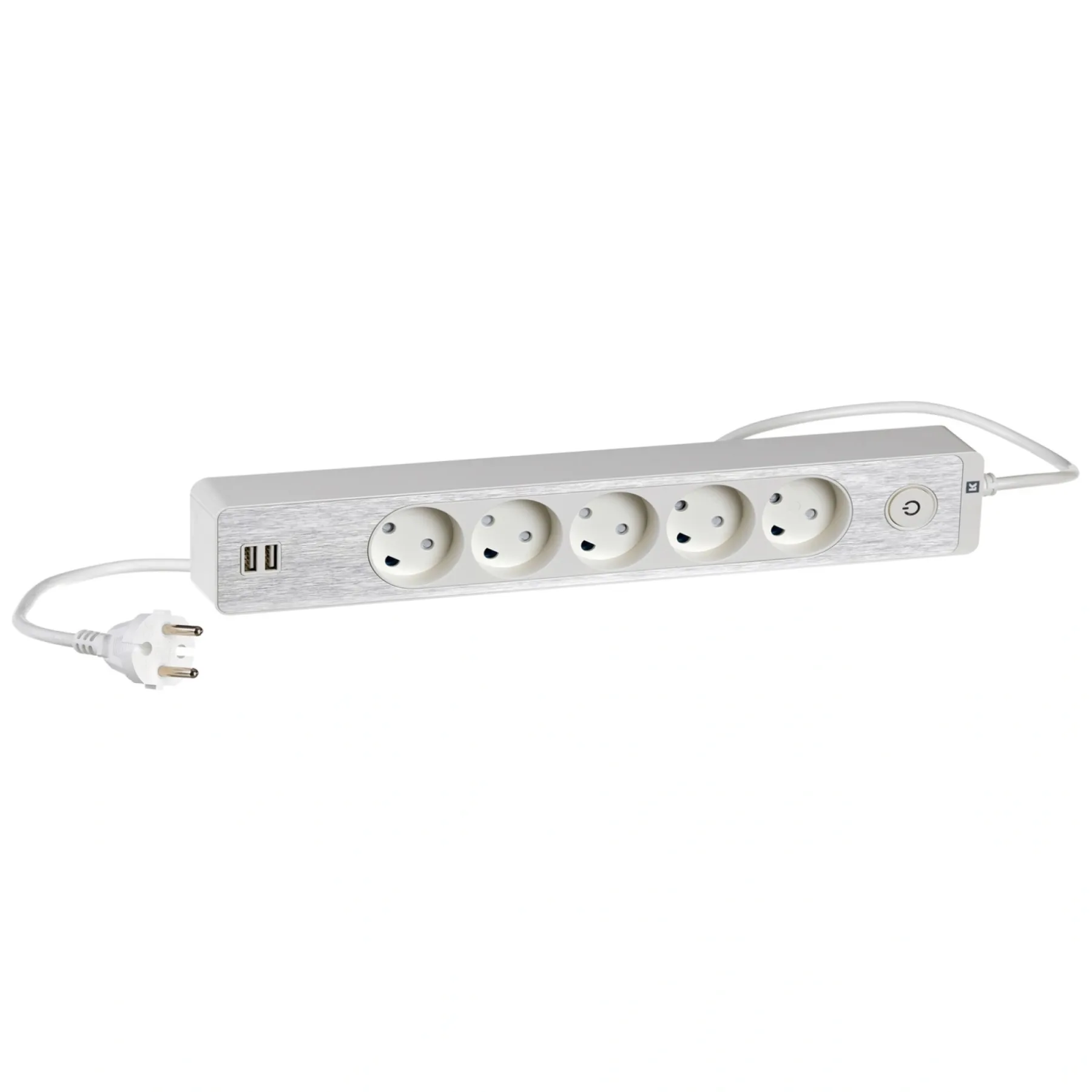 STIKDÅSE 5+2 USB UDTAG M/JORD OG AFBRYDER HVID 1,5 M KABEL>LK Outlet