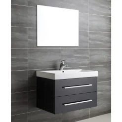 Badeværelsesmøbler ^ Milobad NORDIC DECK NATURE BADMØBEL SORT 2 SKUFFER 81 CM