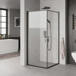Brusevægge ^ Milobad SORT PROFIL BRUSEDØR KLART GLAS 90 CM