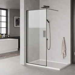 Brusevægge ^ Milobad SORT PROFIL BRUSEVÆG KLART GLAS 100 CM