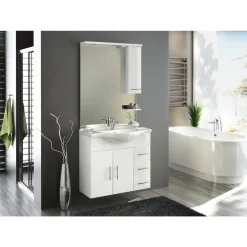 LIMONE BADMØBEL HVID HØJGLANS LÅGER OG SKUFFER 86 CM>Milobad New