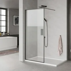 Brusevægge ^ Milobad SORT PROFIL BRUSEVÆG KLART GLAS 80 CM