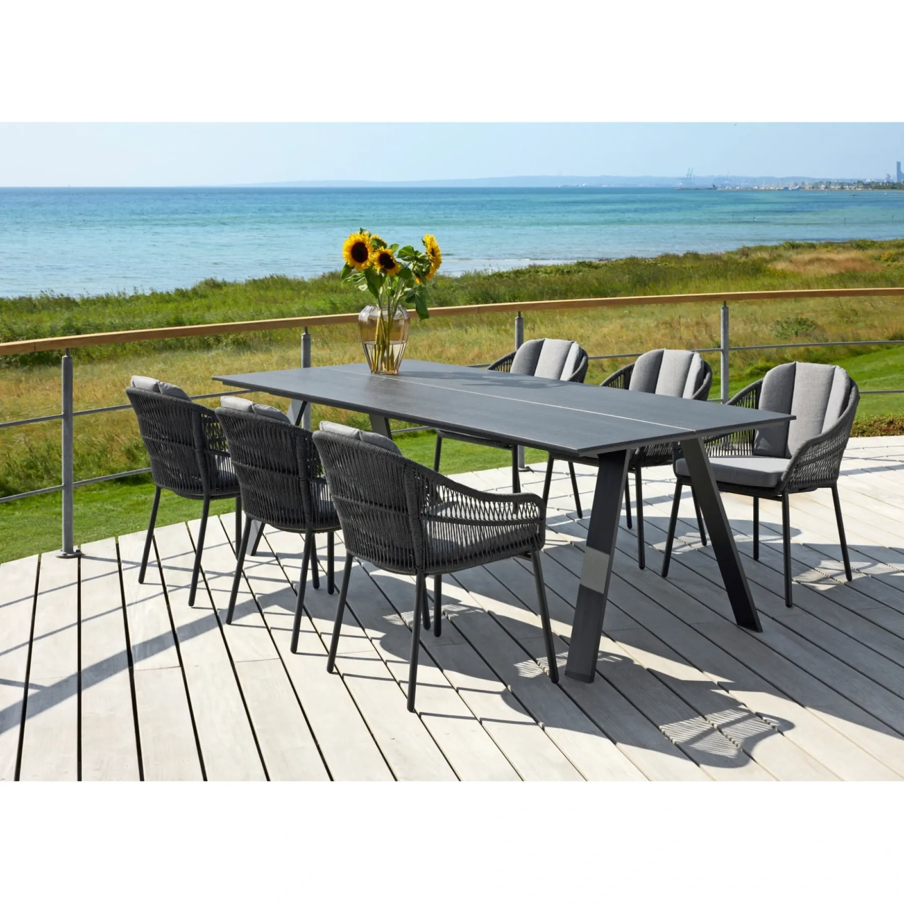 CARROS/PALMA BORD + 6 STOLE HAVEMØBELSÆT SORT/GRÅ>Outrium Discount