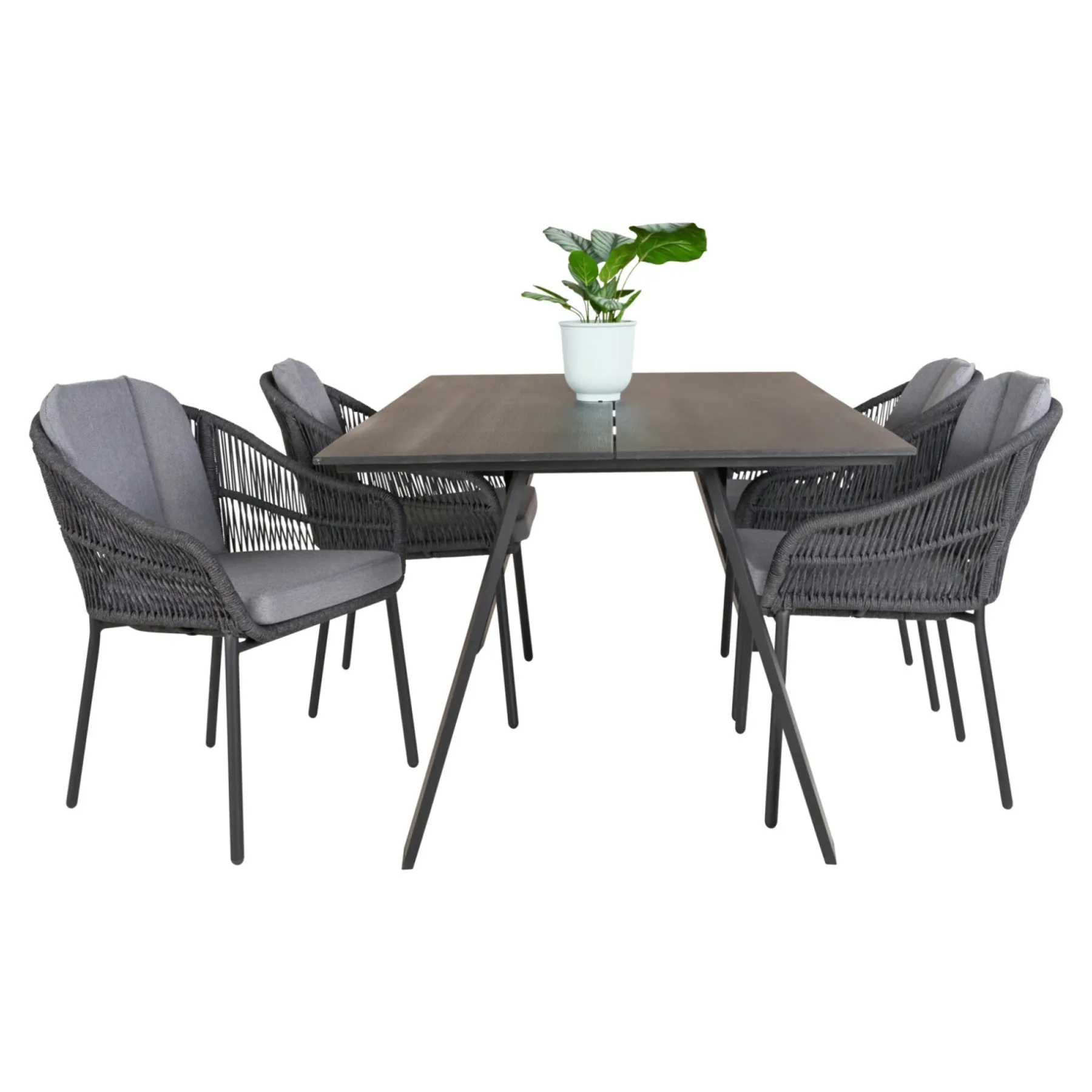CARROS/PALMA BORD + 4 STOLE HAVEMØBELSÆT SORT/GRÅ>Outrium Discount
