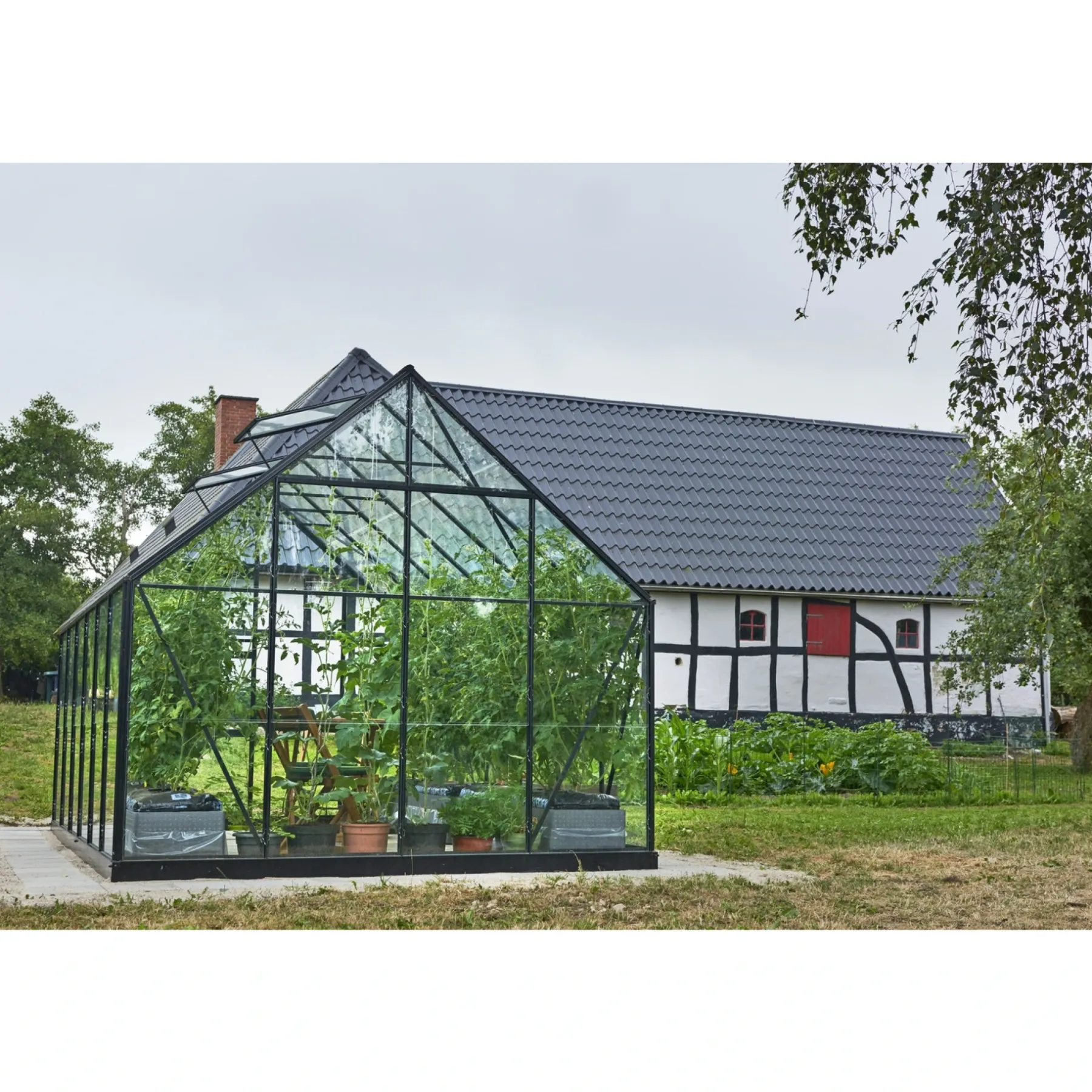 Drivhuse ^ Outrium DRIVHUS INKL. SOKKEL 3 MM DELT GLAS SORT 9,9 M2