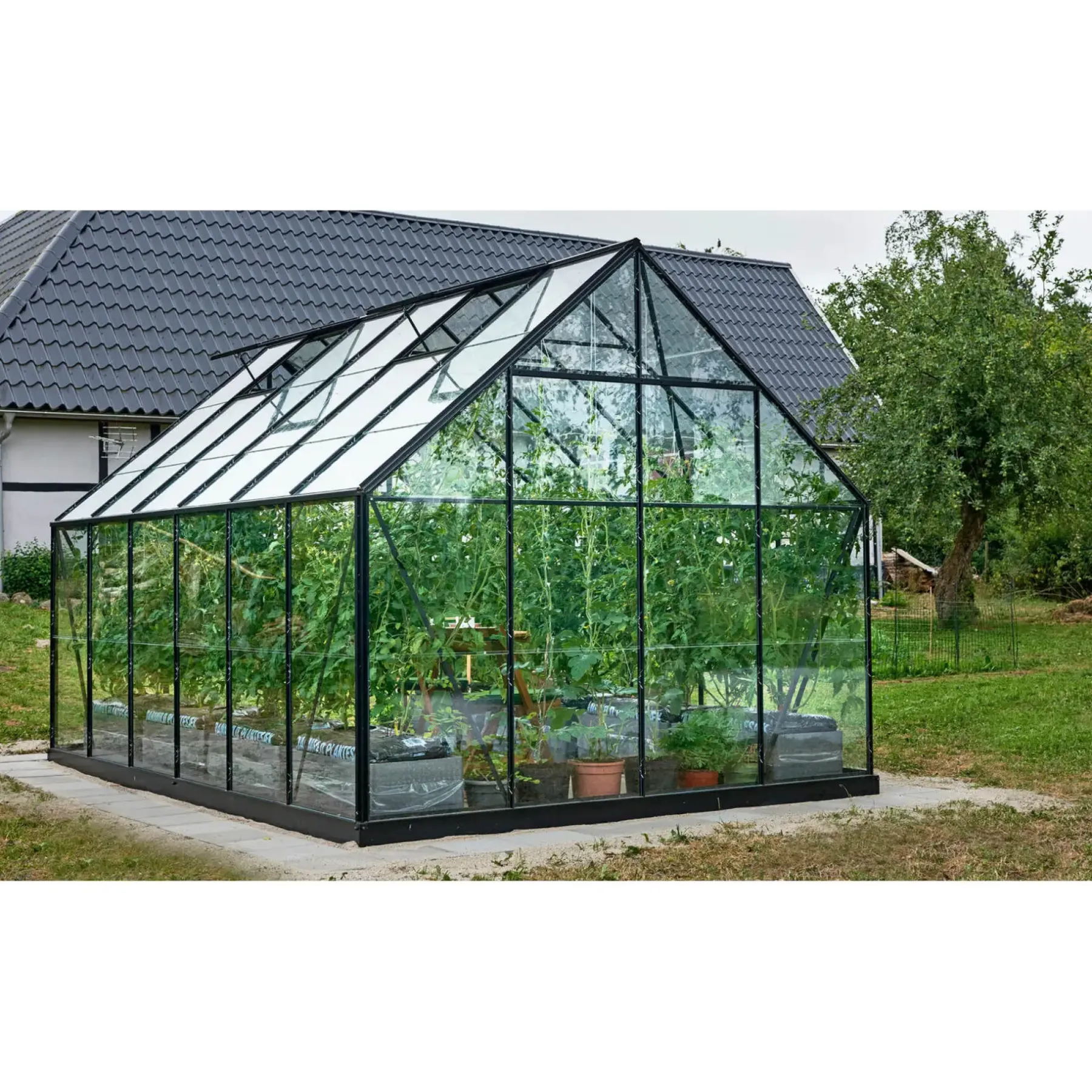 Drivhuse ^ Outrium DRIVHUS INKL. SOKKEL 3 MM DELT GLAS SORT 9,9 M2
