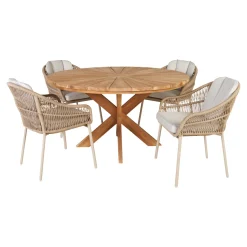 ESTORIL/PALMA BORD + 4 STOLE HAVEMØBELSÆT TEAK/SANDGRÅ>Outrium Clearance