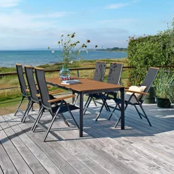 FARO MED 6 STOLE HAVEMØBELSÆT NATUR/SORT>Outrium Online
