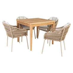 GILI/PALMA BORD + 4 STOLE HAVEMØBELSÆT TEAK/SANDGRÅ>Outrium Clearance