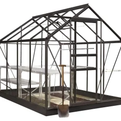 HALLS DRIVHUS INKL. SOKKEL 3 MM DELT GLAS SORT 5 M²>Outrium New